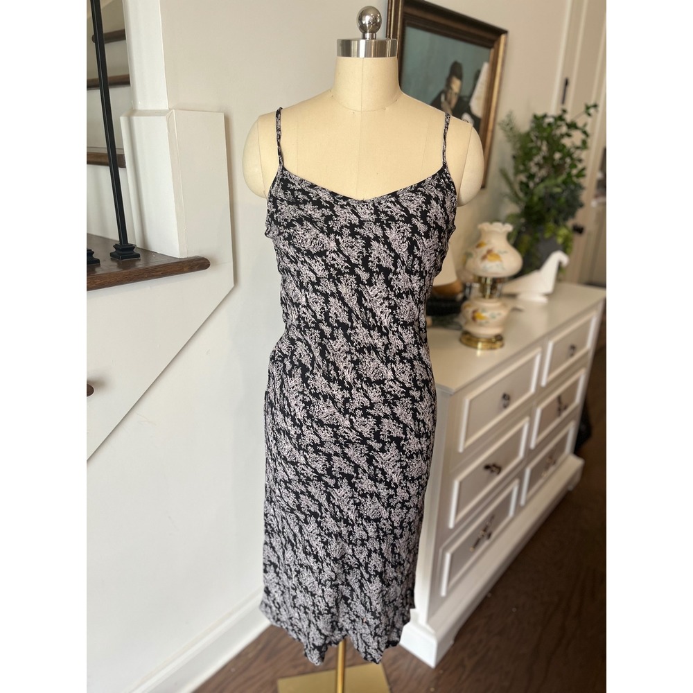 Vintage‎ Gap 2003 Fairy Grunge Slip MIDI Dress Y2K Whimsigoth Black Floral Sz 6